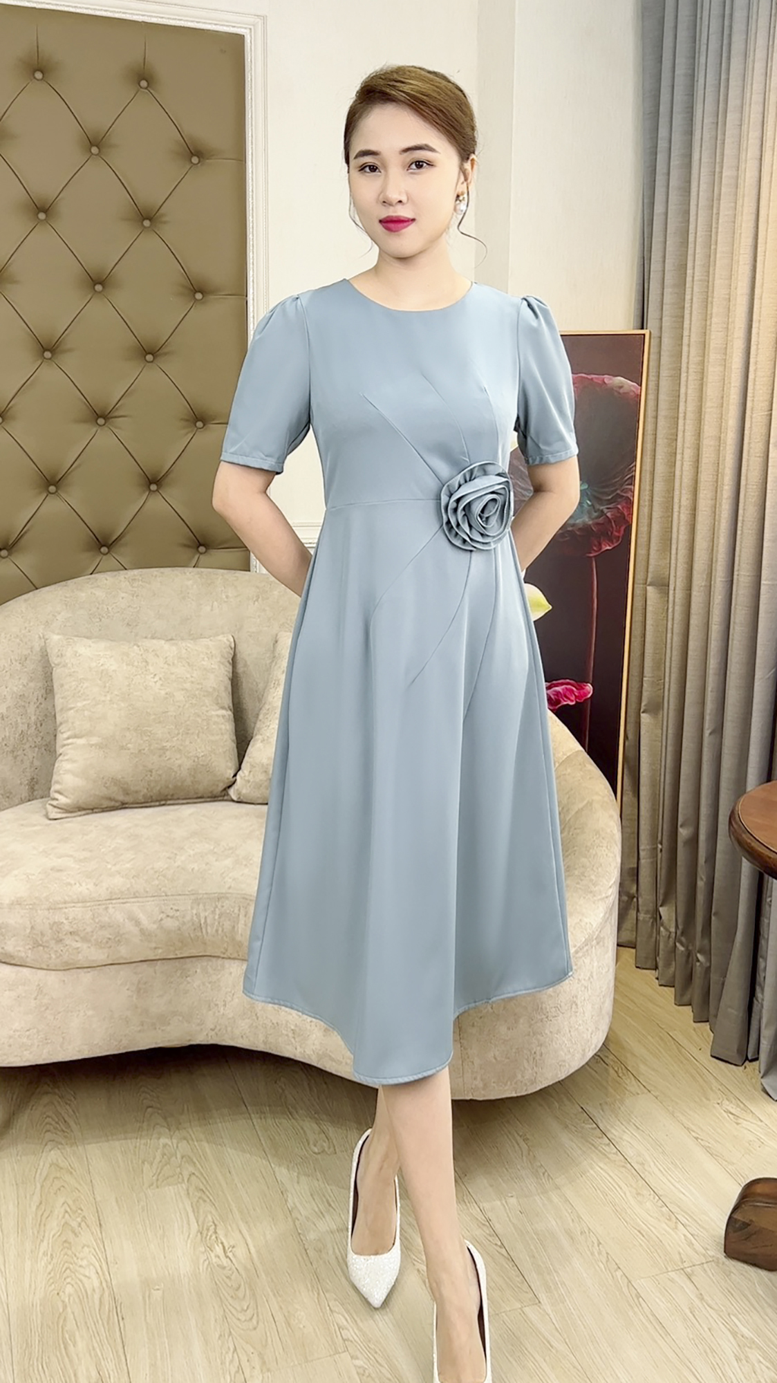 Đầm Suông Dáng Dài [ Linh Trà ] (TM 409) Cao Cấp Vải Chéo Ý Cực Đỉnh Sang Chảnh Quý Phái Dành Riêng Cho Mẹ Cho Bà