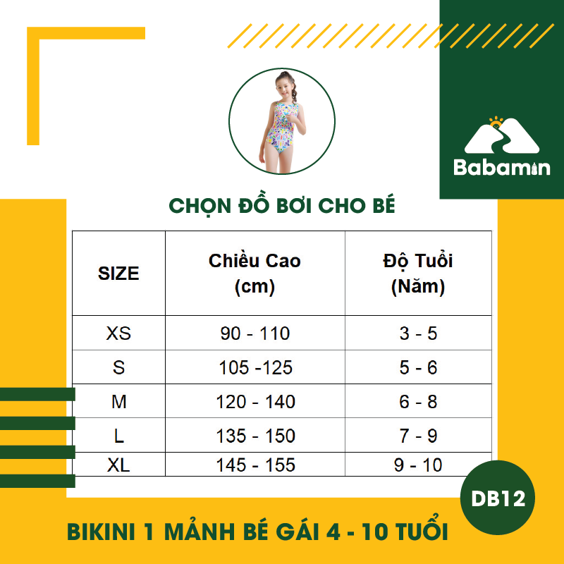 Đồ Bơi Bikini 1 Mảnh Cho Bé Gái Từ 4 - 10 Tuổi Cao Cấp - Babamin – DB12