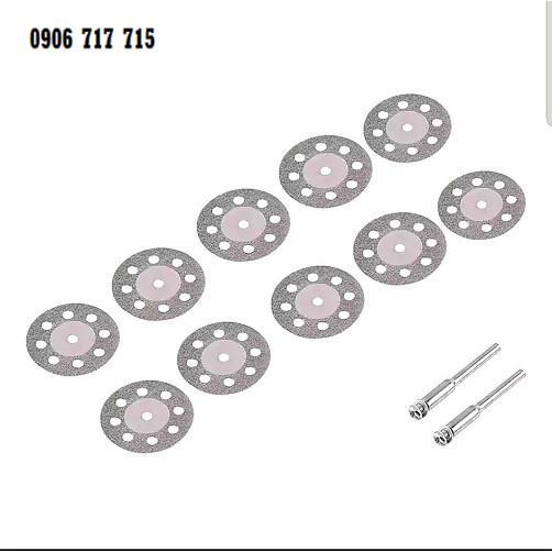 Bộ 10 Lưỡi Cắt Phủ Kim Cương Mini Đường Kính 22mm +2 Trục Đĩa (