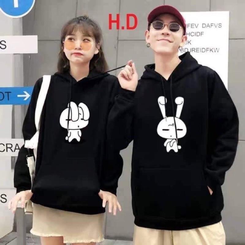 Hoodie đôi in thỏ tai cụp