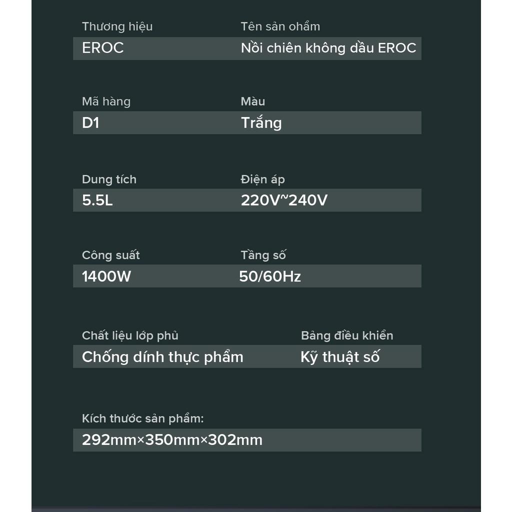 Nồi Chiên Không Dầu Điện Tử Eroc V-D1 Chống Dính 5.5L Màn Hình Cảm Ứng Chạm - Hàng Chính Hãng