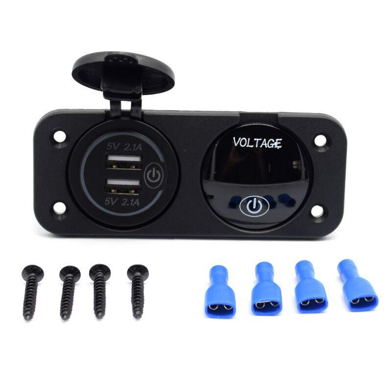 Vôn kế kỹ thuật số LED 12-24V phong cách mới nhất + bảng điều khiển ổ cắm điện USB kép 4.2A với bộ sạc công tắc cảm ứng MQ