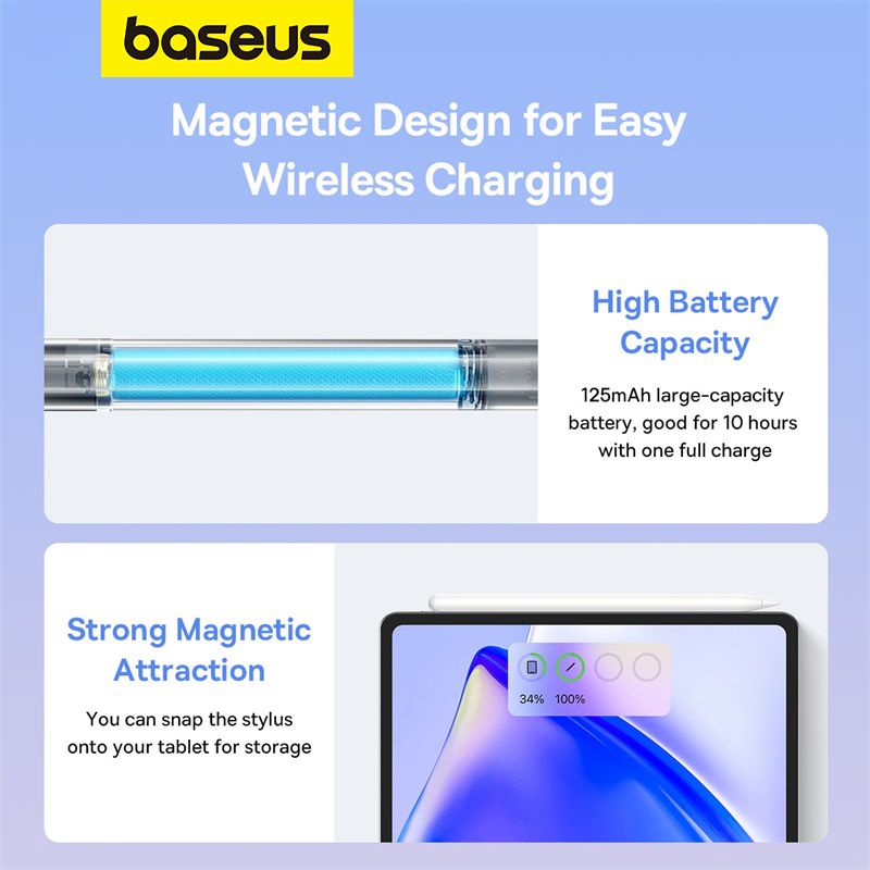 Bút Cảm Ứng Sạc Không Dây OS-Baseus Smooth Writing 2 Series Wireless Charging Stylus, Moon White (Active version with active pen tip)(Hàng chính hãng)