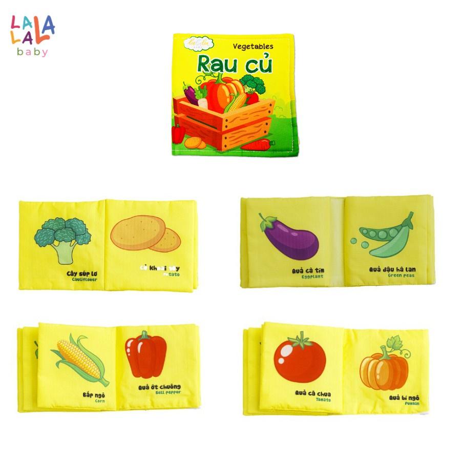 Combo 4 cuốn sách vải Lalala baby, kích thích đa giác quan, kích thước 15x15cm 12 trang (rau củ, hoa quả, PTGT, ĐV)