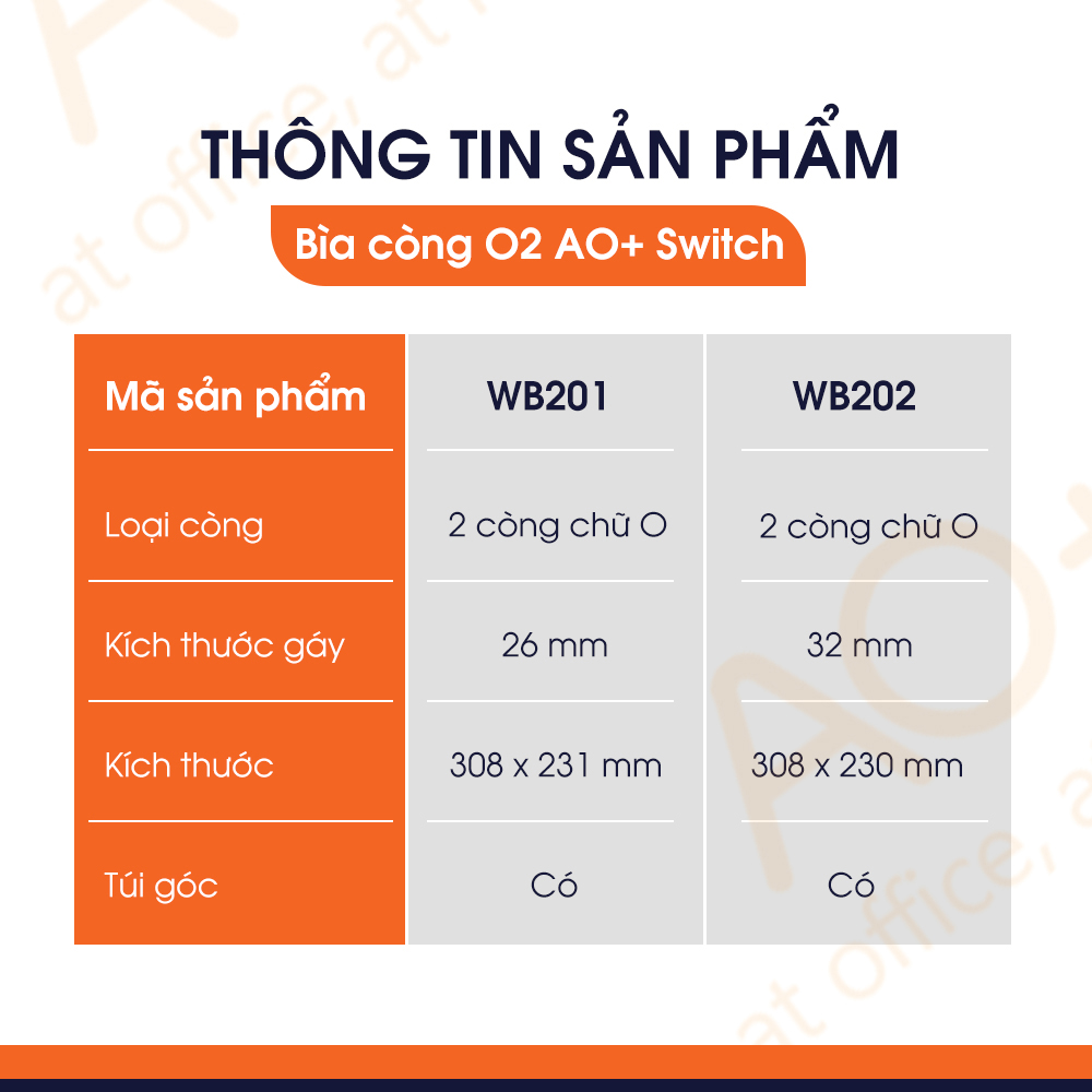 Bìa Còng O2 Switch OFF AO+, Nhựa PP/ A4, 2 Nhẫn O (2.6cm/ 3.2cm