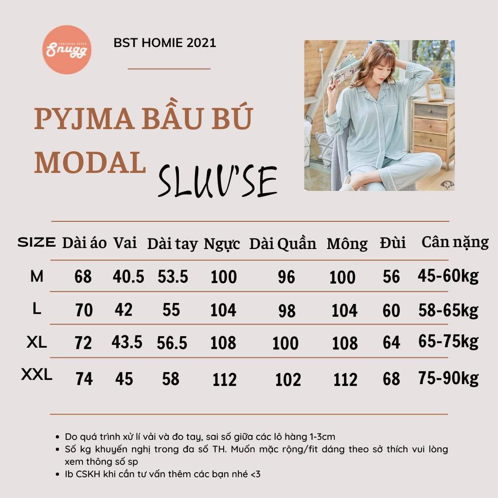 Bộ mặc nhà và sau sinh modal dáng Pyjamas xanh và hồng Snugg