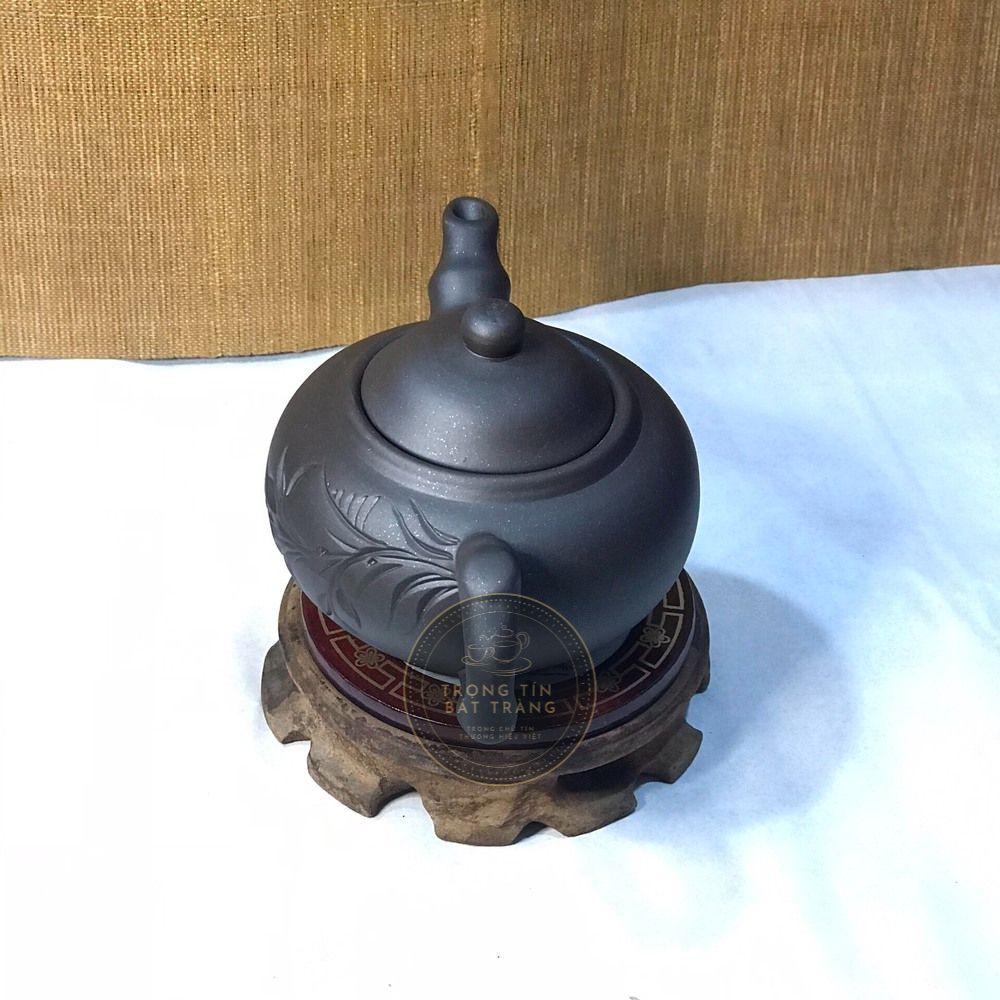 Ấm Trà Đạo Gốm Tử Sa Bát Tràng Khắc Lá Dáng Trúc Đoạn Dung Tích 220ml ATSML 012