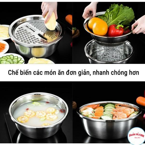 Bộ Nạo Rau Củ Kiêm Rổ Và Chậu Inox Cao Cấp Đa Năng (HÀNG CHUẨN)