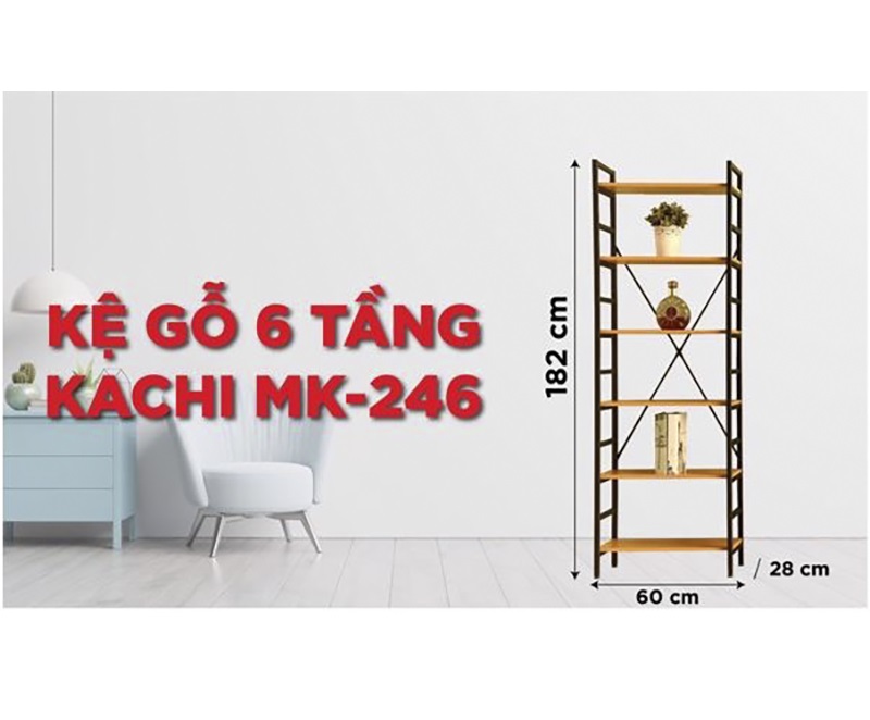 Kệ Gỗ Chân Sắt 6 Tầng Kachi MK246 (60 × 182CM)