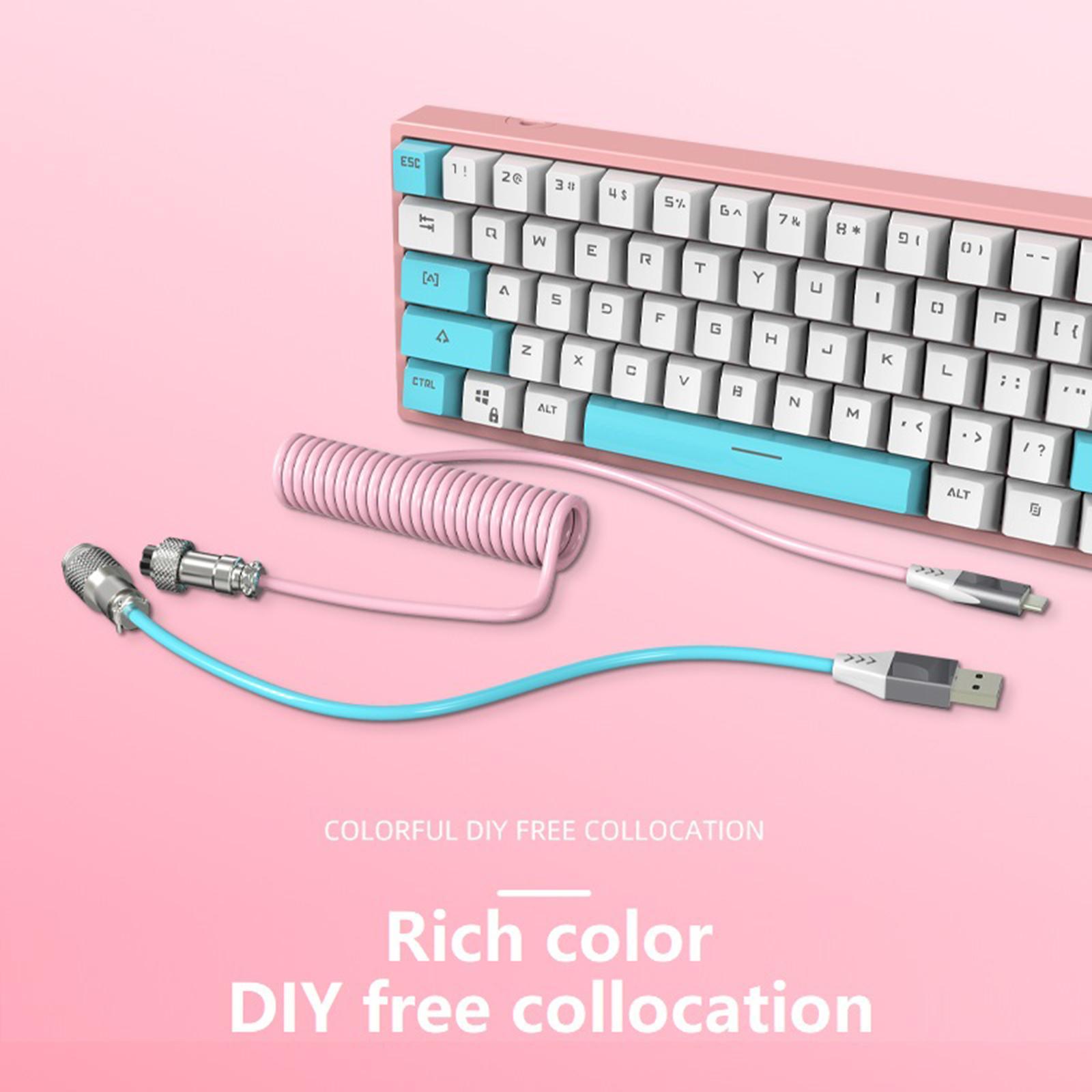 2PCS 2.2M Type-C Keyboard Cables Coiled USB for Mechanical Keyboard Metal