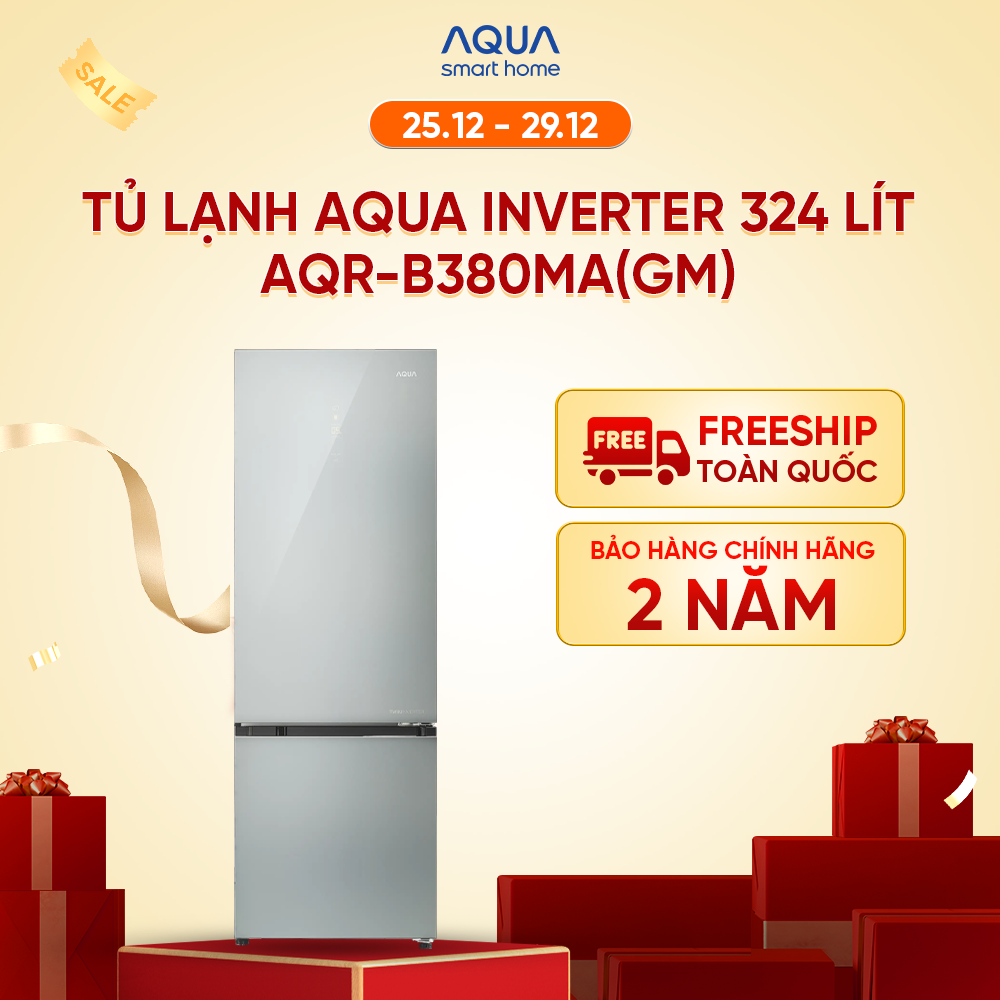Freeship toàn quốc - Tủ lạnh ngăn đông dưới Aqua Inverter 324 lít AQR-B380MA(GM) - Bảo hành 2 năm - Hàng chính hãng
