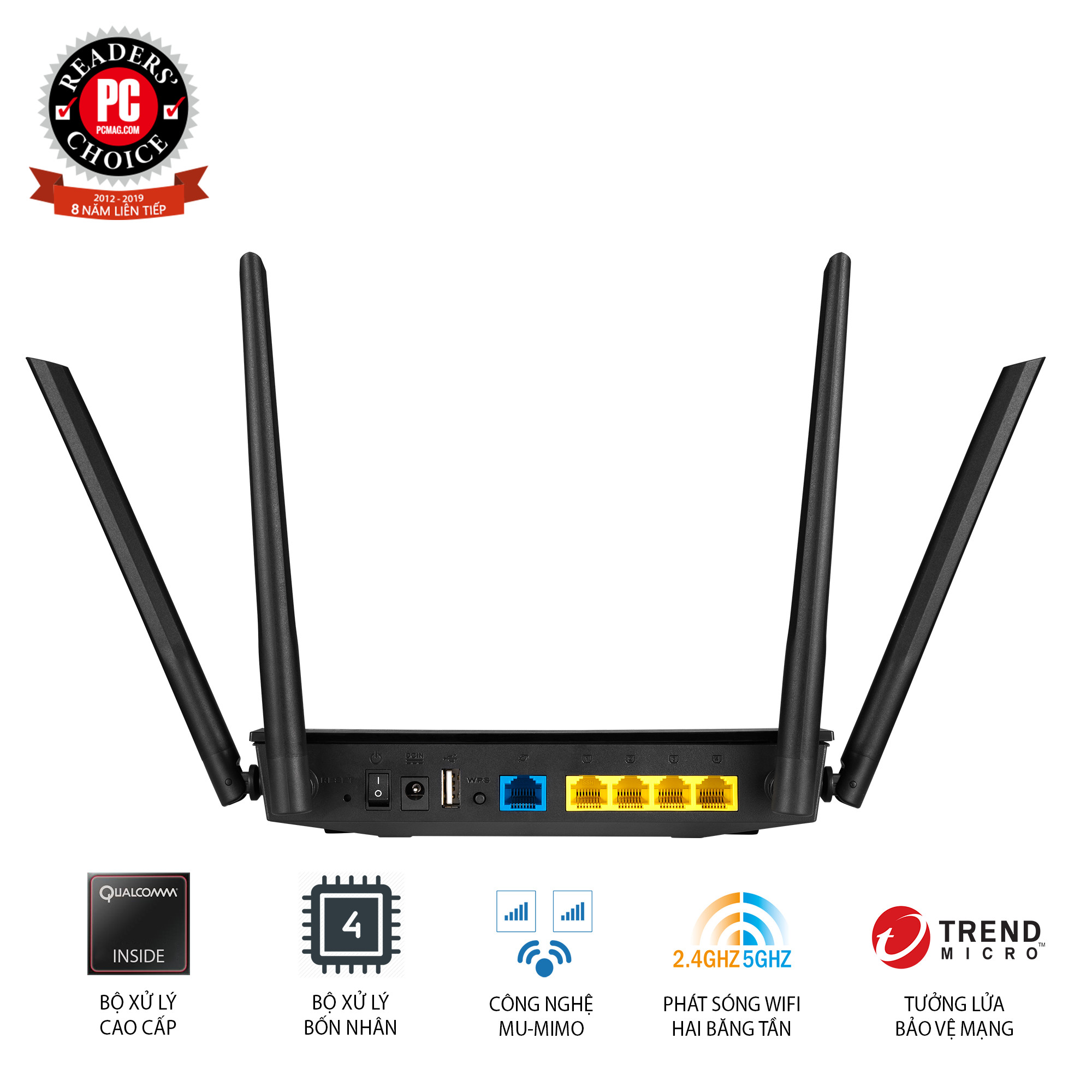 Router Wifi Asus RT-AC59U Mobile Gaming Chuẩn AC1500 MU-MIMO Băng Tần Kép USB Stream 4K - Hàng Chính Hãng