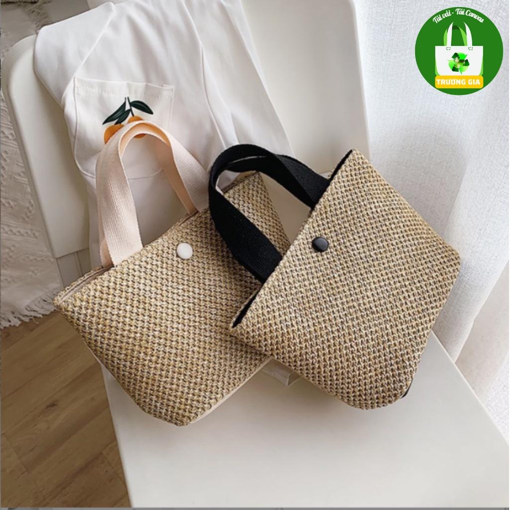 Túi Vải Rơm Cúc Bấm Cầm Tay đựng Đồ thời trang Trương Gia Túi Vải - Túi Canvas