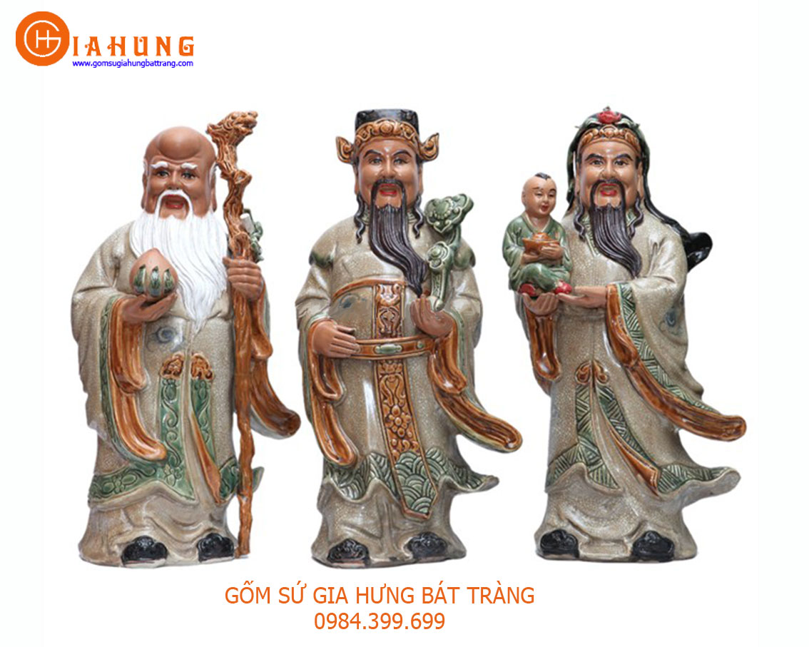 Tượng tam đa gốm sứ Bát tràng cao 40cm