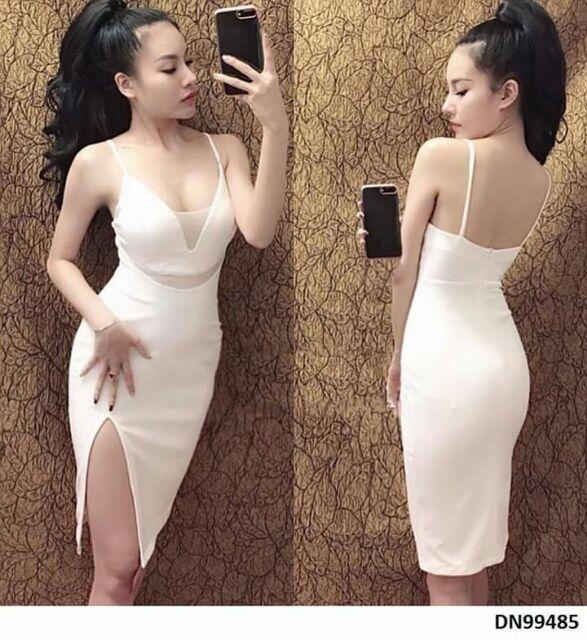 Đầm body xẻ tà phối lưới sexy