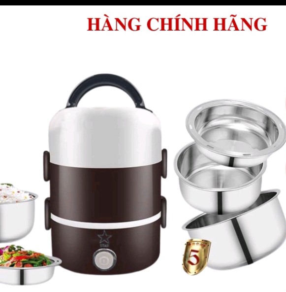 Hình ảnh HỘP CƠM ĐIỆN 3 TẦNG INOX  CẮM ĐIỆN Ủ NÓNG CƠM  VÀ ĐỒ ĂN