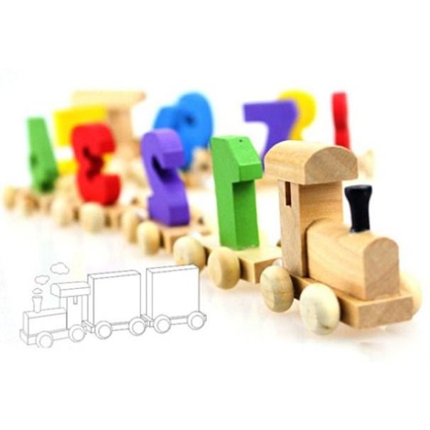 Đồ chơi lắp ráp xe lửa chở số bằng gỗ cho bé sáng tạo