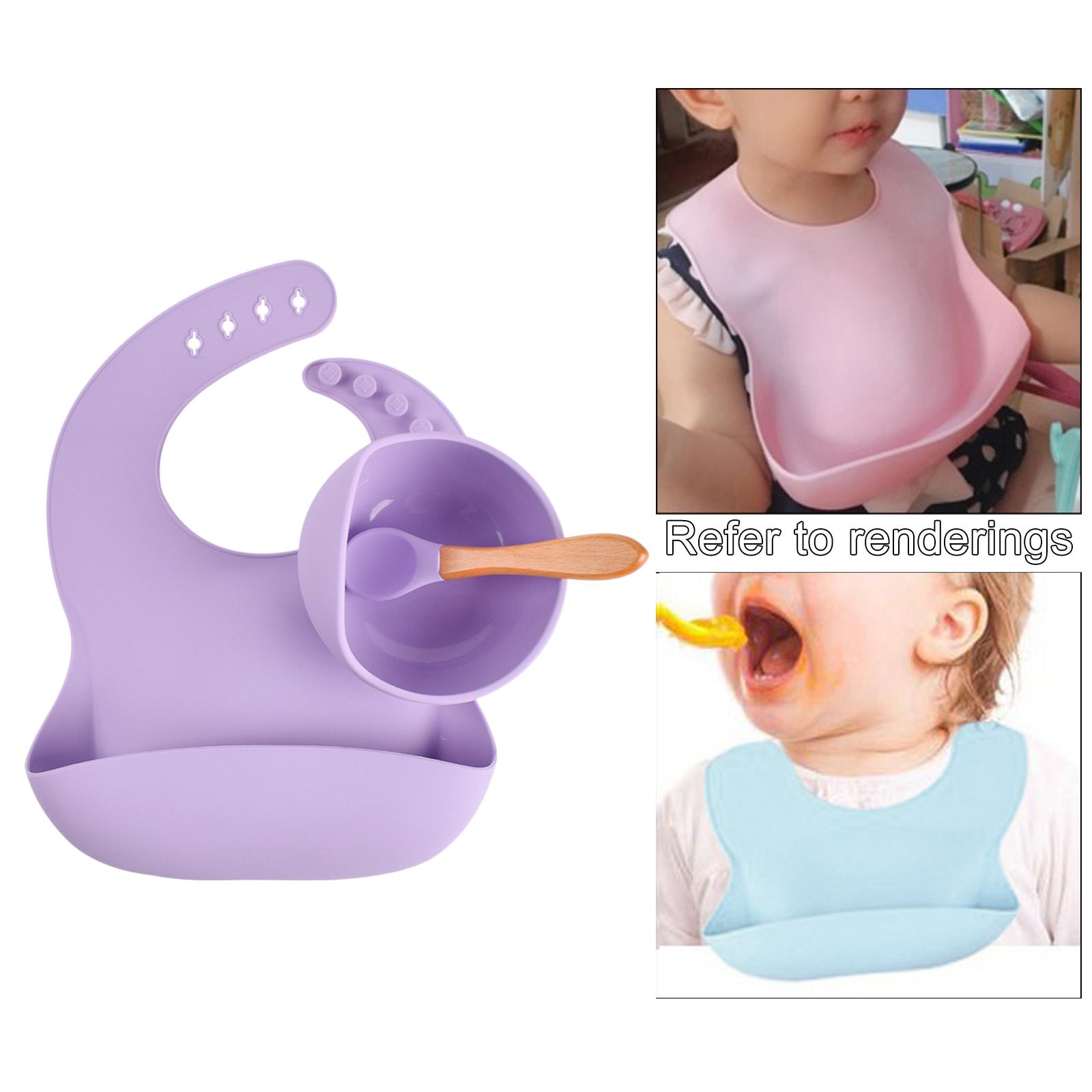 3x Baby Feeding Supplies with Spoons,Silicone Bib and Baby Bowl Silicone