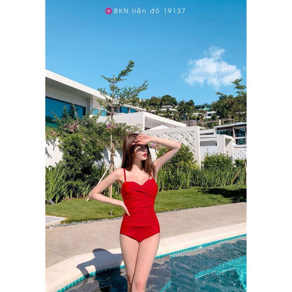 Bikini Liền Đỏ Cao Cấp Bộ Bơi Nữ Liền Mảnh Vintage Hàn Quốc (Video - Ảnh thật)