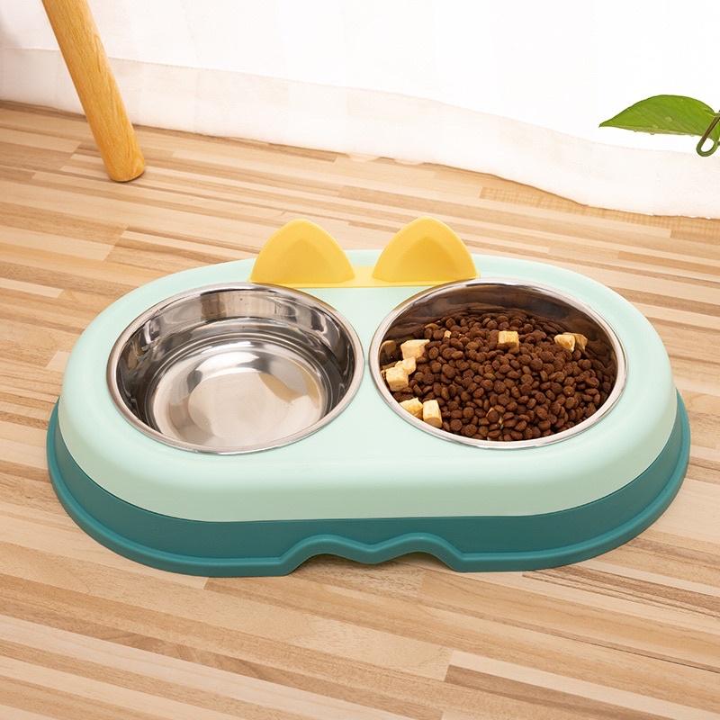 Bát ăn đôi siêu đáng yêu lõi inox cho thú cưng, chó mèo