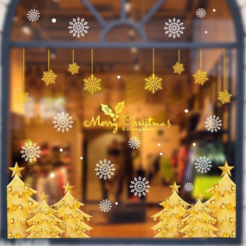 Decal trang trí Noel Hít Tĩnh Điện - Rừng Thông Vàng cao cấp