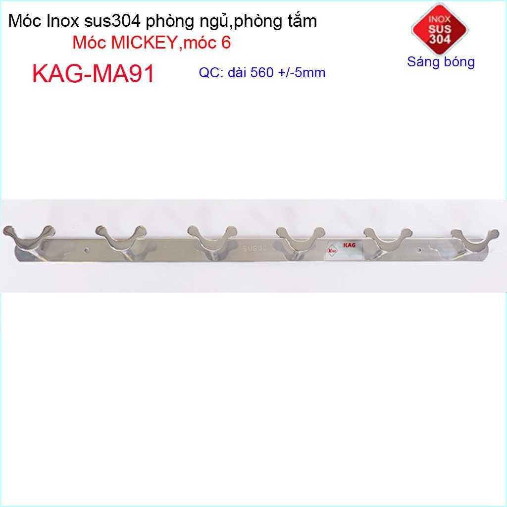 Móc mickey treo quần áo inox 304 cao cấp dày, móc Kace 6 móc treo đồ nhà tắm KAG-MA91