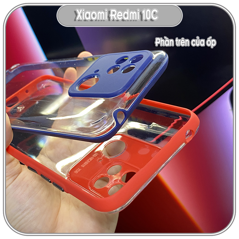 Ốp Lưng cho Xiaomi Redmi 10C PC Trong Suốt Viền Màu Mỏng ,Che Camera