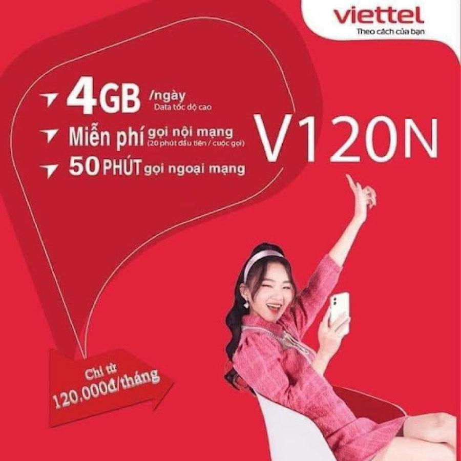 Sim 4G Viettel  V120 lên gói 1 tháng -  Hàng Chính Hãng