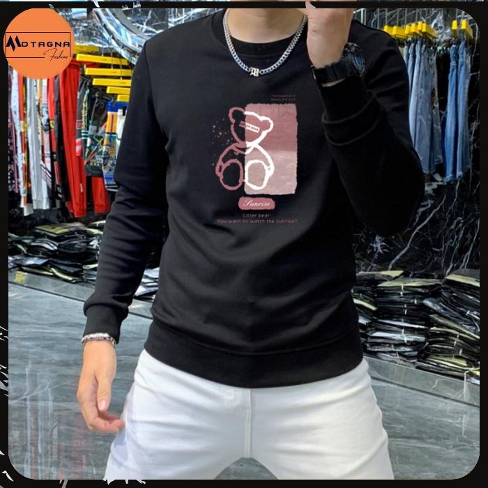 Áo sweater nam chất đẹp, Áo nỉ cổ tròn kiểu dáng Hàn Quốc in Gấu Hồng mã NZ630