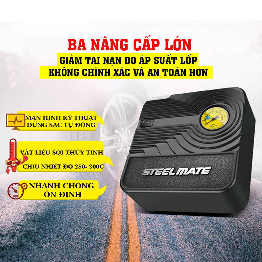 Bơm lốp ô tô xe hơi cao cấp STEEL MATE - Đồng hồ cơ siêu bền- HÀNG CHÍNH HÃNG