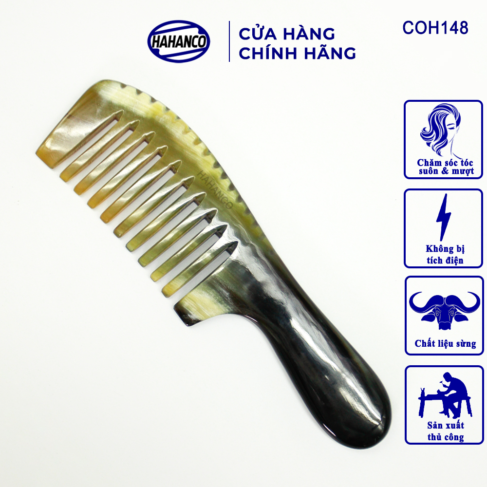 Lược Sừng răng thưa chải tóc xoăn/ xù rối  COH148 - Giúp thư giãn Massage đầu, lưu thông máu - Chăm sóc tóc