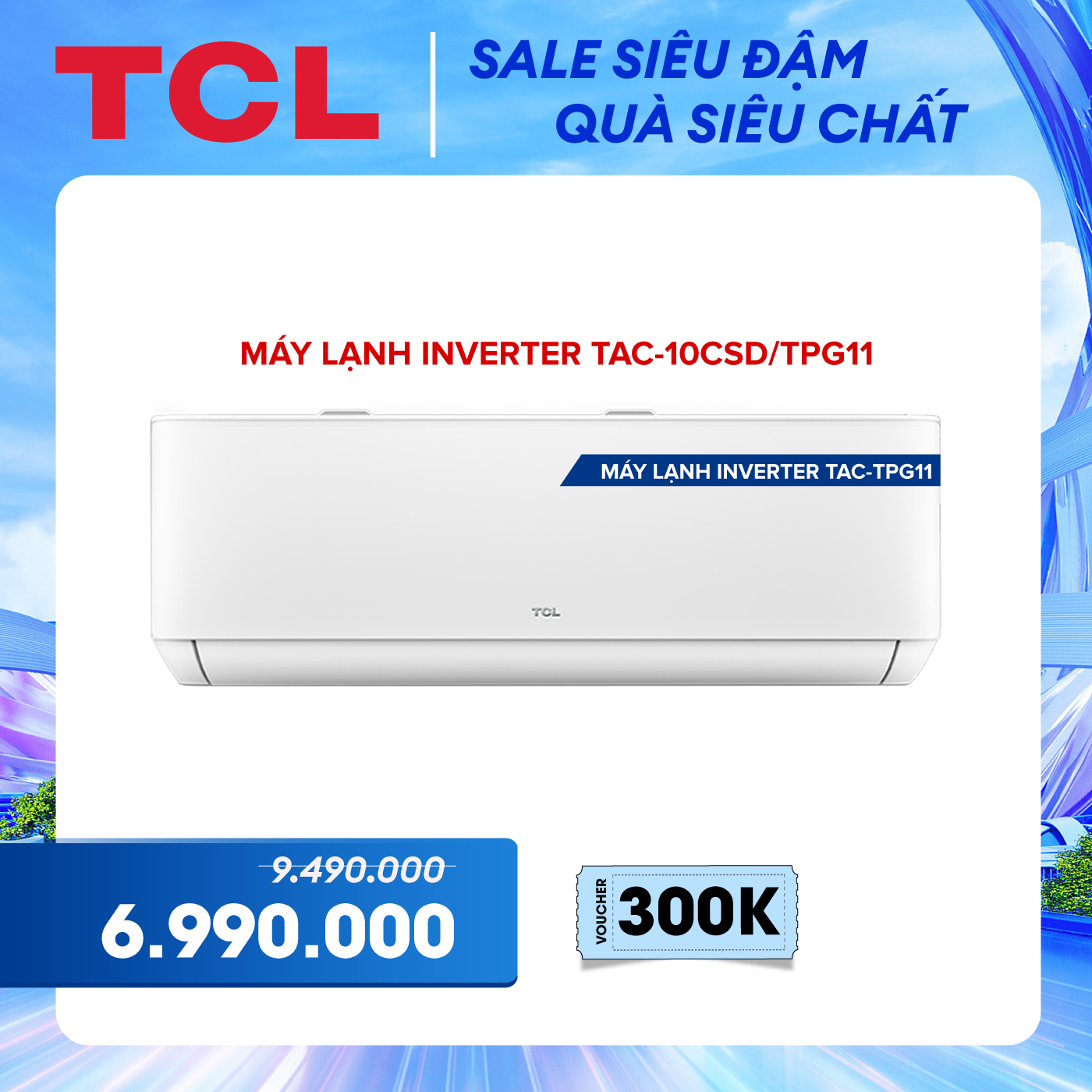 Máy lạnh TCL Inverter T-PRO 1 HP - 10.000 BTU TAC-10CSD/TPG11 (Trắng) - Công nghệ AI Inverter - Hàng chính hãng