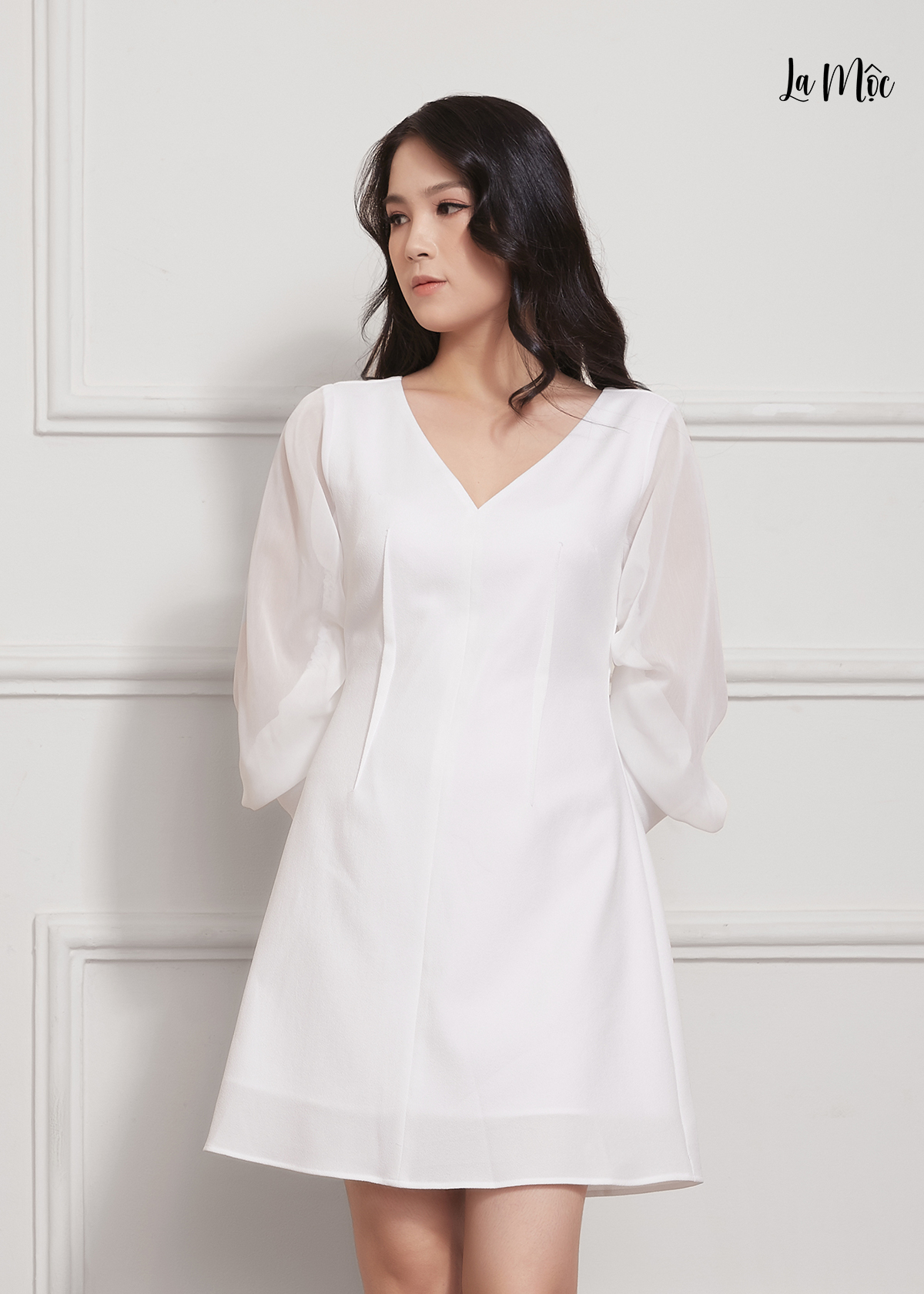 Đầm Suông Chiffon Tay Nhún, Chít Ben Ngược Maxivic, La Mộc - LM012218