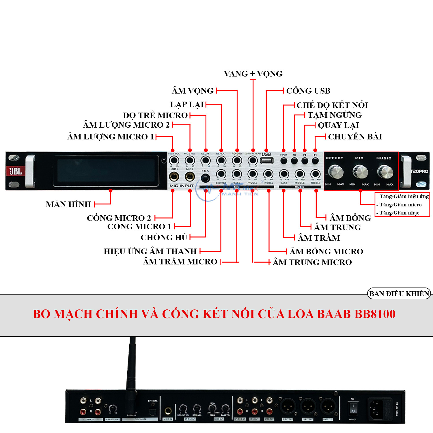 Vang Cơ  T20Pro Giá Tốt - Hàng Cao Cấp Giá Rẻ, Cổng Quang, Bluetooth, Tặng Cáp Hoa Sen, Điều Chỉnh Echo, Reverb, Bass, Chống Hú FBX Cực Tốt, Bảo Hành 12 Tháng. Hàng Chính Hãng