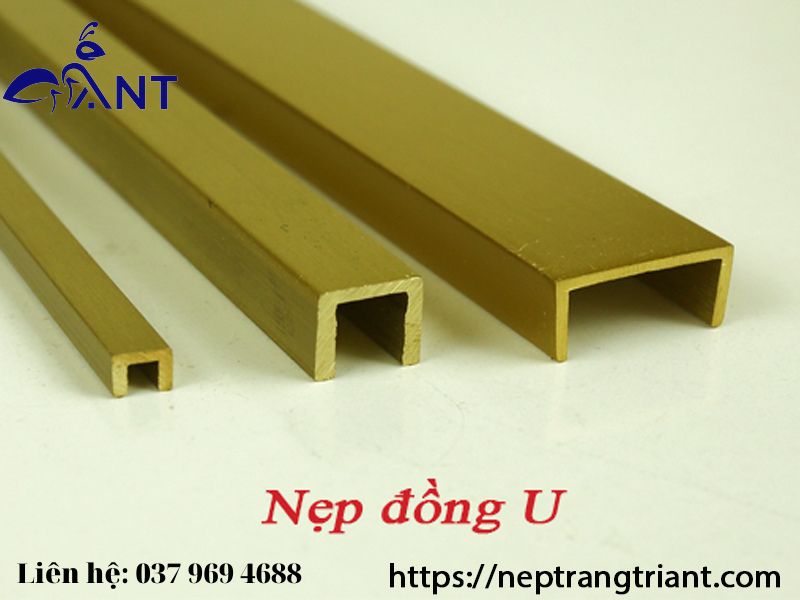 Nẹp đồng u5, nẹp đồng chữ u, thanh dài 4m, trang trí nhà cửa, giá bán theo mét