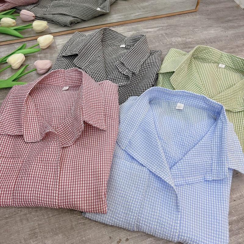 Sơ mi kẻ cộc tay nẹp 662