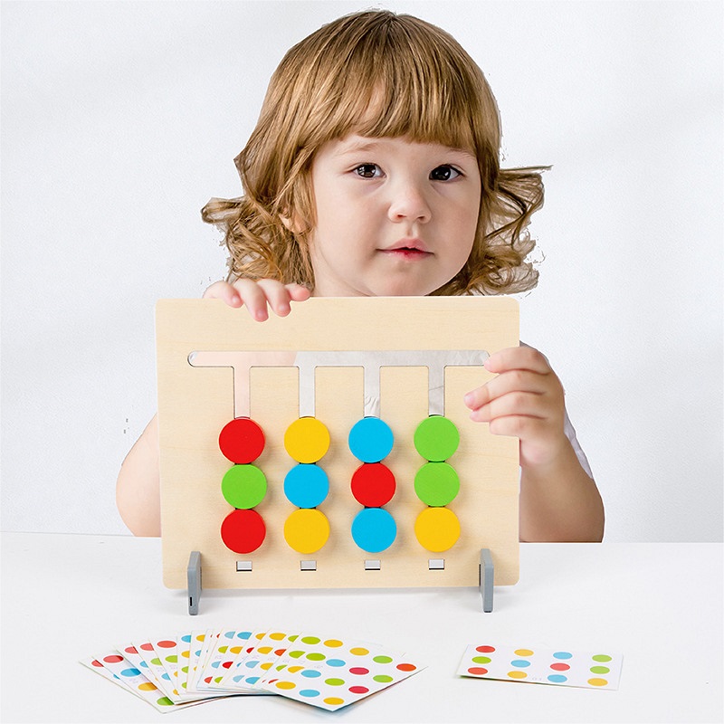 Đồ Chơi Gỗ Phát Triển Tư Duy Logic Montessori lắp ghép trật tự có 2 mặt và 18 thẻ đố