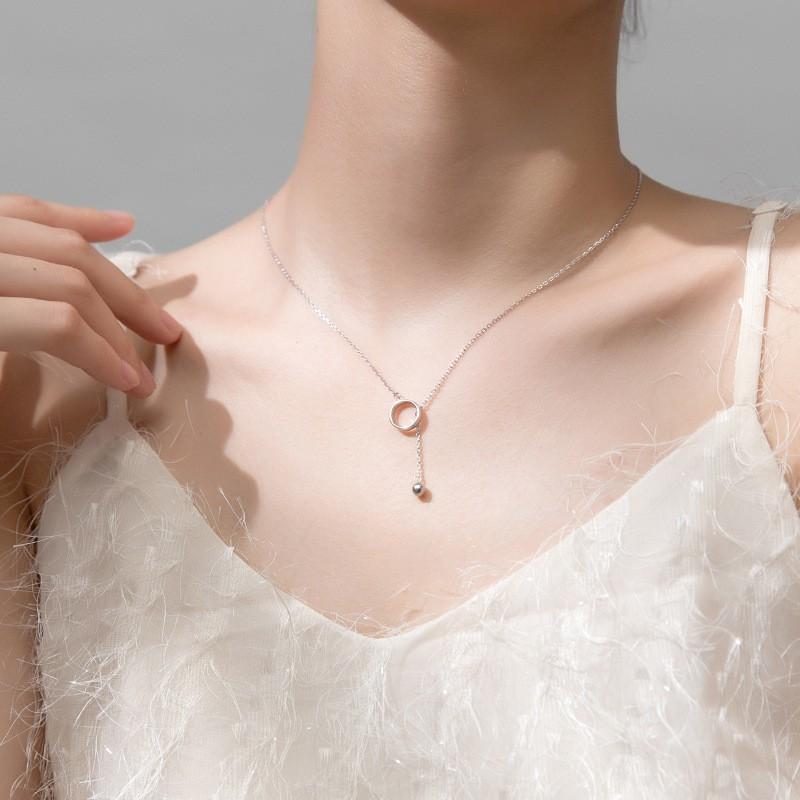 Dây chuyền bạc Ý s925 hình chữ Y thả bóng bi dài D5796 - AROCH Jewelry