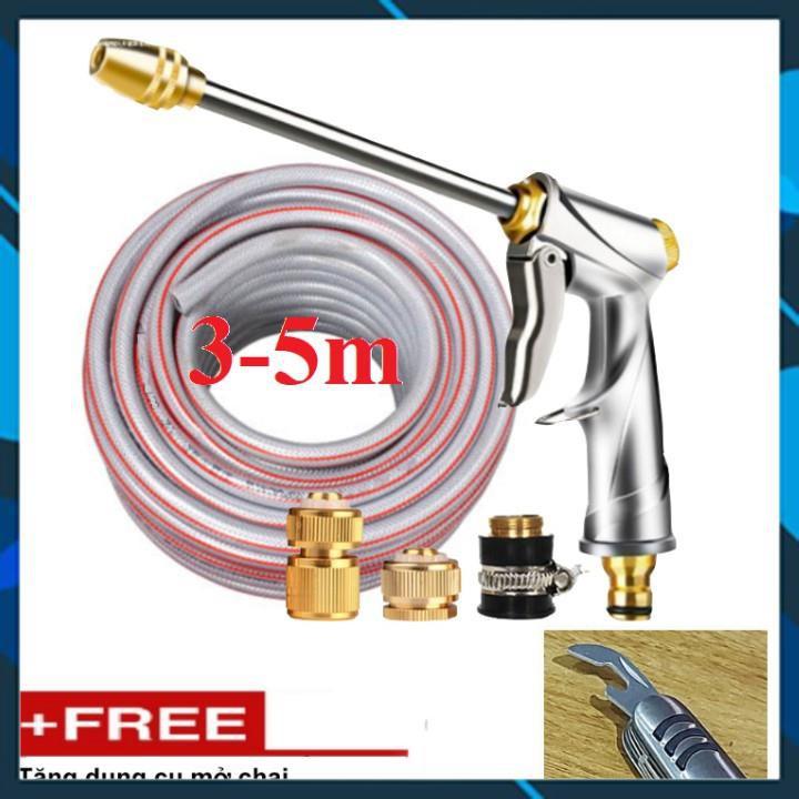 Bộ dây vòi xịt nước rửa xe, tưới cây ,tăng áp 3 lần,loại 3m,5m 206701-2 đầu đồng,cút đồng,nối đồng+ mở chai
