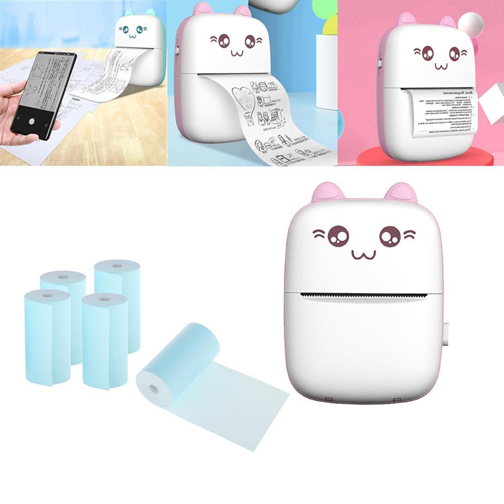Mini Bluetooth Pocket Printer + 5x Thermal Printing Paper, 200dpi Thermal Printer Compatible for Journal, Organization, Study Notes, Receipt, Portable