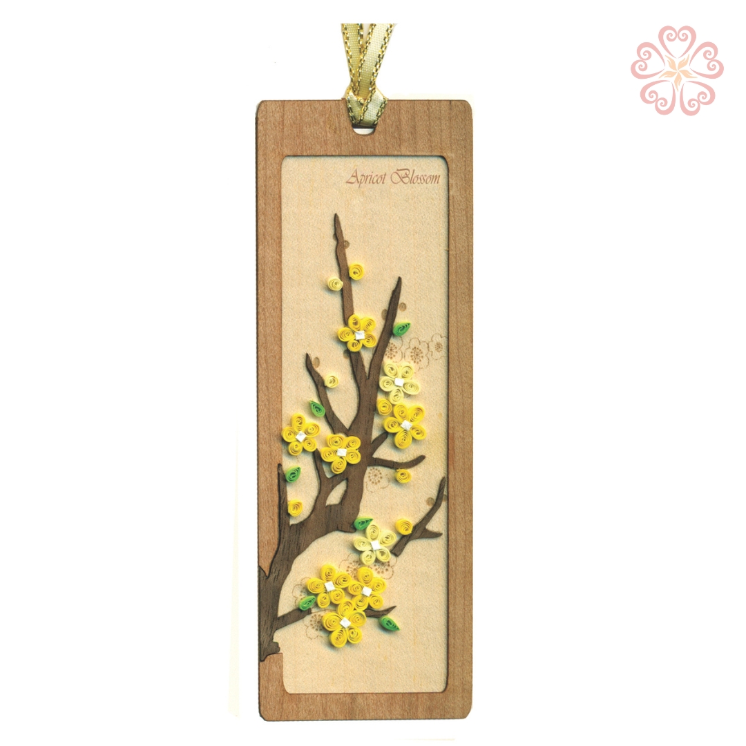 Bookmark Hoa Mai Ngày Tết Chạm Khắc Thủ Công Từ Gỗ Veneer Kết Hợp Cùng Giấy Xoắn Nghệ Thuật