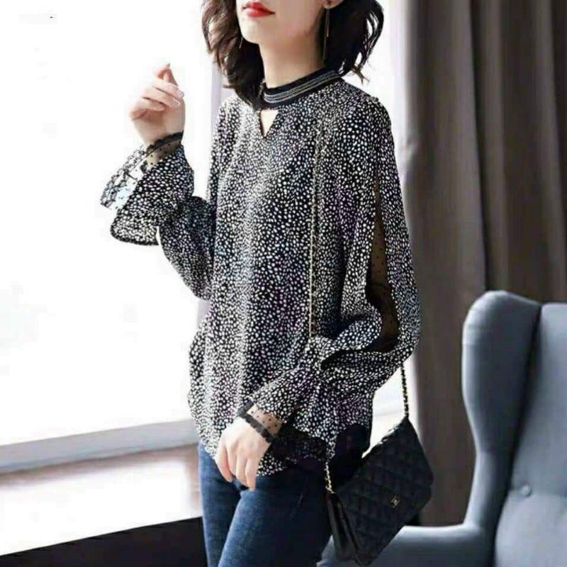 HÀNG NHẬP - ÁO KIỂU LỤA TAY PHỐI REN LƯỚI