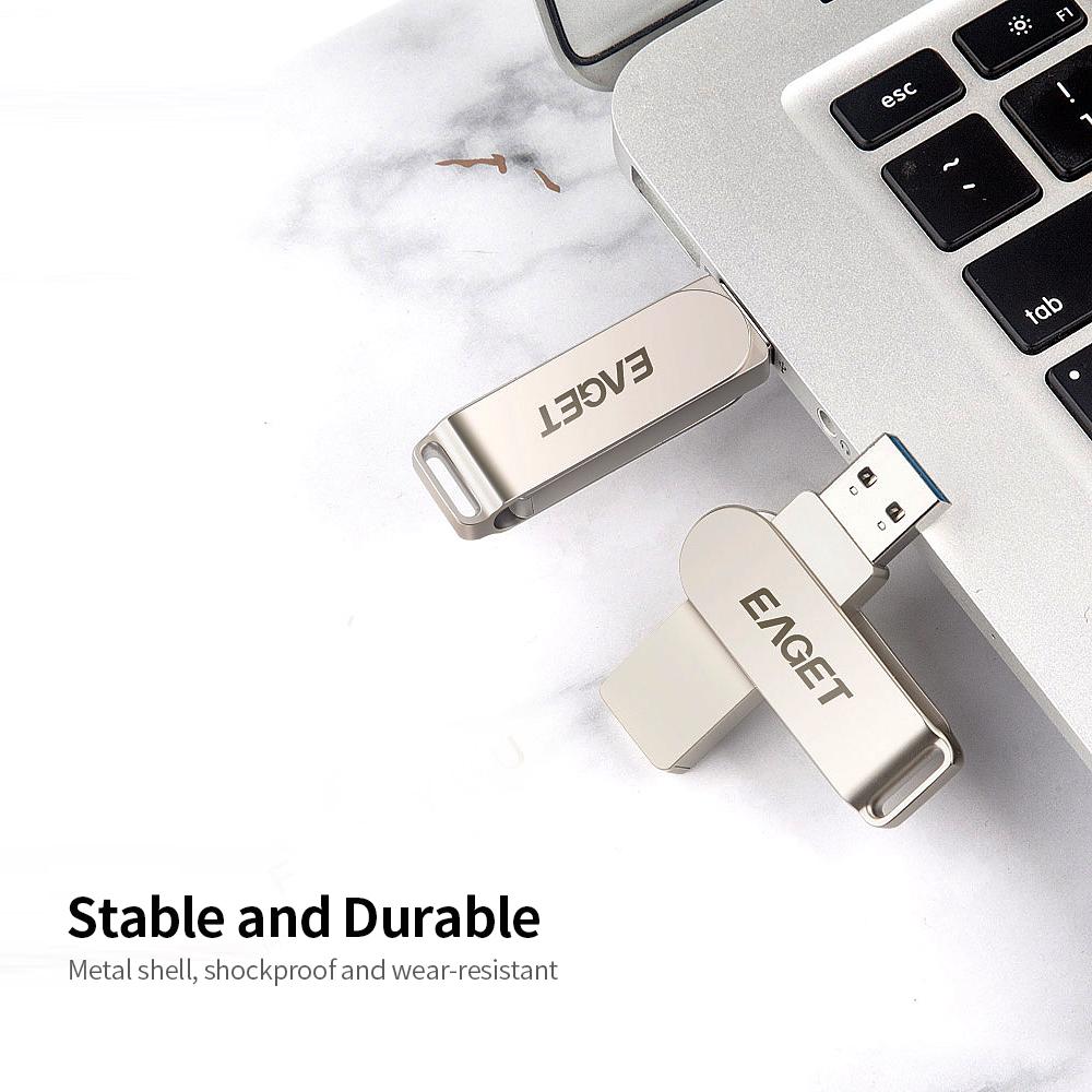 Ổ đĩa flash di động tốc độ cao Dung lượng lớn cho máy tính xách tay PC USB EAGET F60 64GB Metal U Disk USB3.0