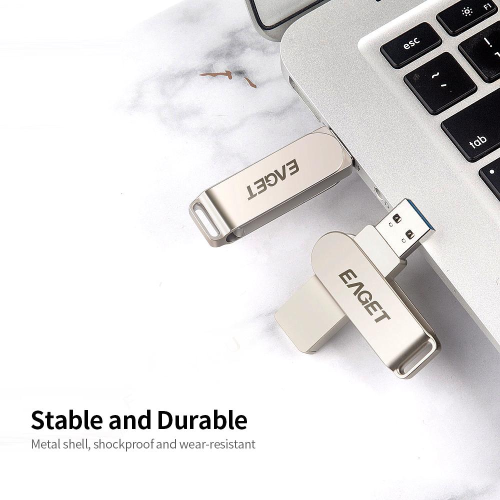 
Ổ đĩa flash di động tốc độ cao Dung lượng lớn cho máy tính xách tay PC USB EAGET F60 64GB Metal U Disk USB3.0 