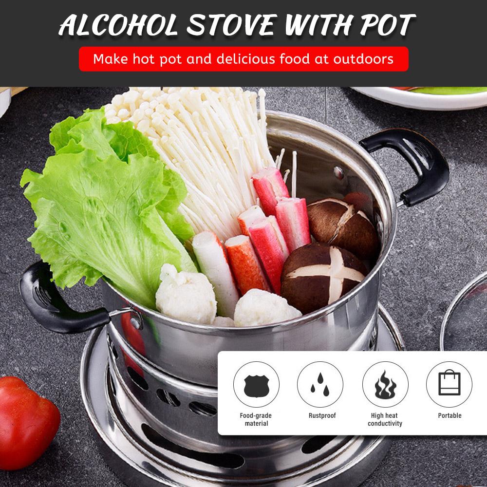 Bếp cồn bằng thép không gỉ ngoài trời kèm nồi di động tiện dụng