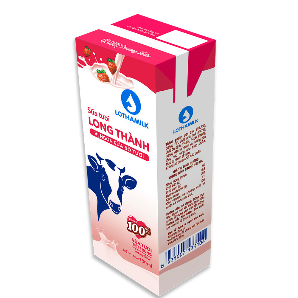 Lốc 4 hộp sữa tươi tiệt trùng Lothamilk hương dâu ( 180ml/hộp )