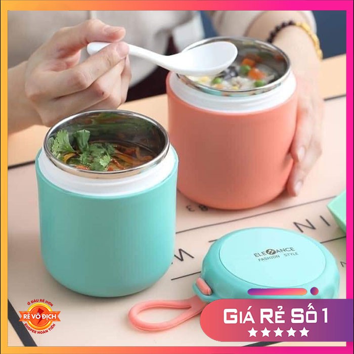BÌNH GIỮ NHIỆT KIÊM CA Ủ CHÁO MIỆNG TO DỄ DÀNG LẤY ĐỒ ĂN HOẶC VỆ SINH SAU KHI DÙNG, DUNG TÍCH 430ML CÓ KÈM THÌA NHỰA CAO CẤP