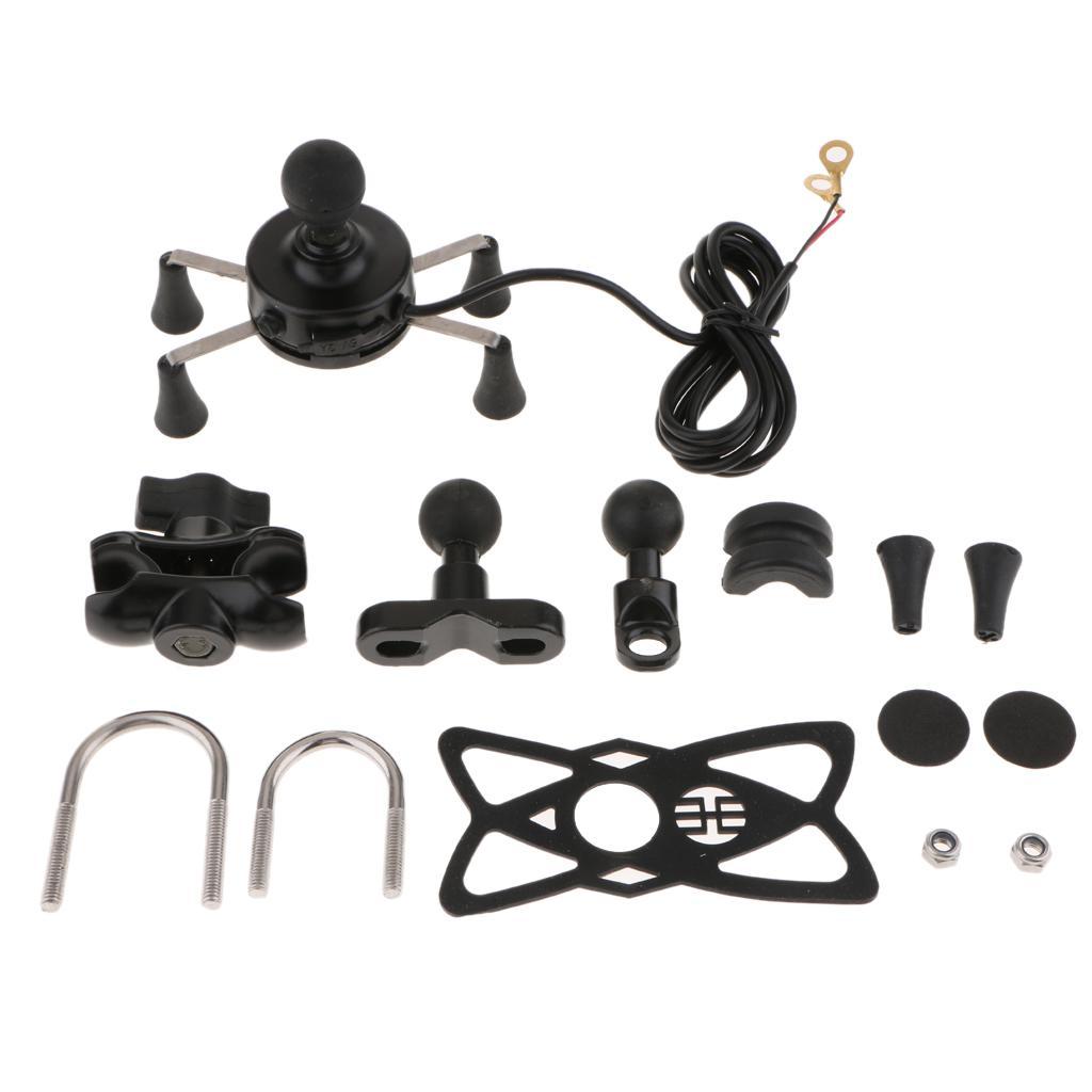 Motorcycle Cell Phone Handlebar Mount Holder USB Charger 4.7-6 Inch