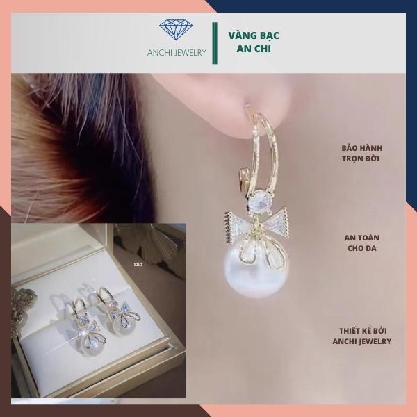 Khuyên tai bạc nữ, bông tai đính hạt trai thời trang Anchi jewelry