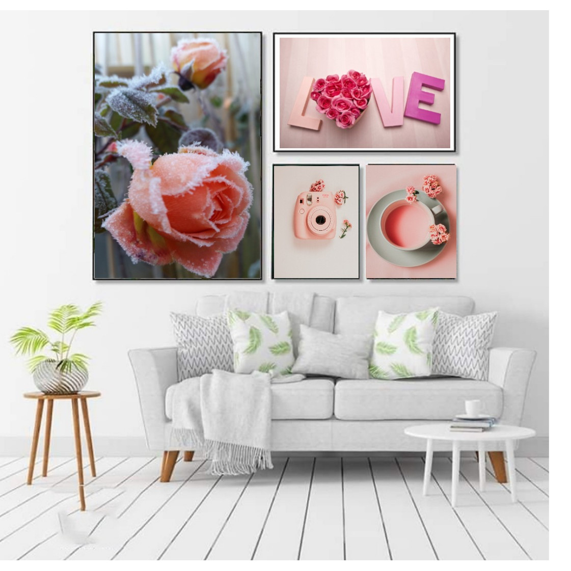 Tranh treo tường trang trí phòng khách, phòng ngủ.bộ tranh hoa hồng siêu đẹp PVP-TP206 Tặng kèm khung và đinh ba chân treo tranh chuyên dụng